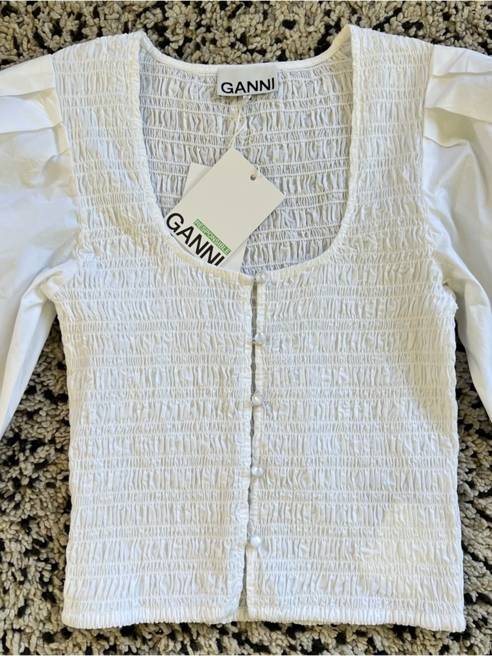 GANNI Organic Cotton Poplin Blouse F8856 Women’s Size 34 XS - Picture 5 of 13